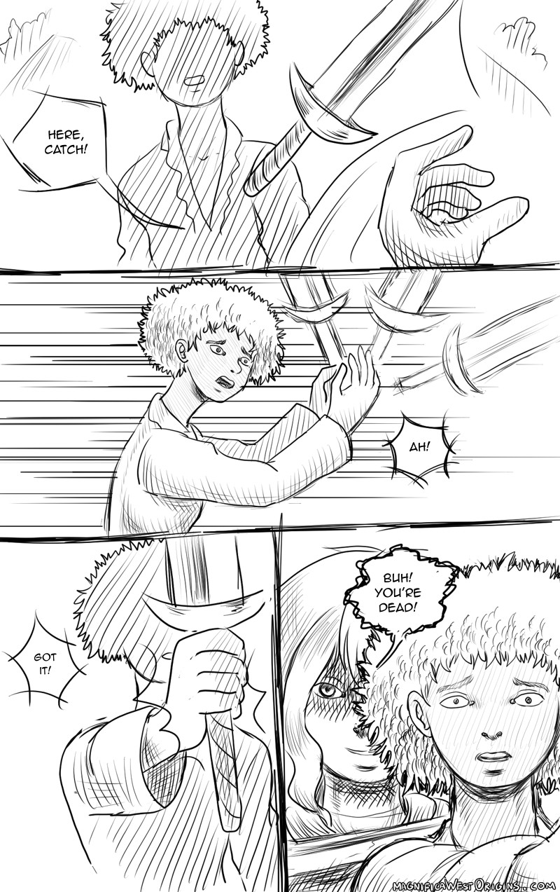 Marianne throws a sword at Mora, who clumsily catches it. Meanwhile, Marianne appears behind her, whispering that she's dead.